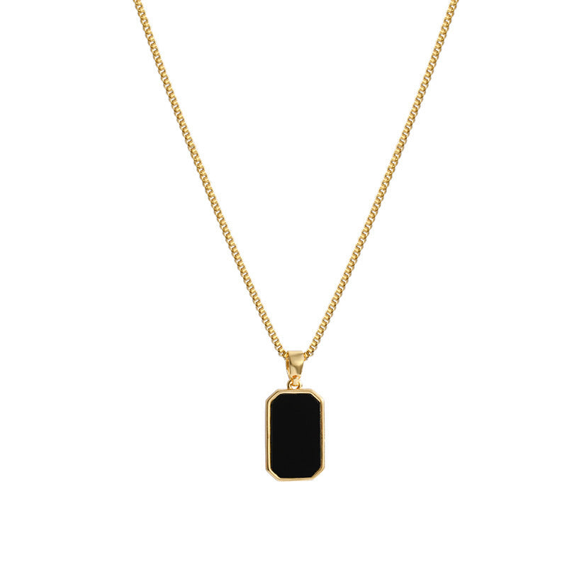 Rectangular Pendant Necklace Design 18K Gold Non-fading Fashion Small Black For Men T - Foto 6