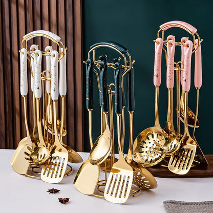 Light Luxury Kitchenware Cooking Seven-piece Ceramic Handle Stainless Steel Kitchen S - Foto 1