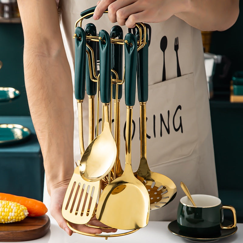Light Luxury Kitchenware Cooking Seven-piece Ceramic Handle Stainless Steel Kitchen S - Foto 12