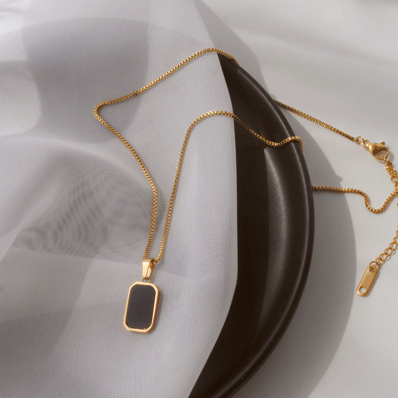 Rectangular Pendant Necklace Design 18K Gold Non-fading Fashion Small Black For Men T - Foto 5