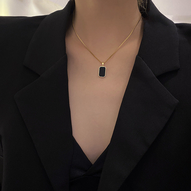 Rectangular Pendant Necklace Design 18K Gold Non-fading Fashion Small Black For Men T - Foto 4