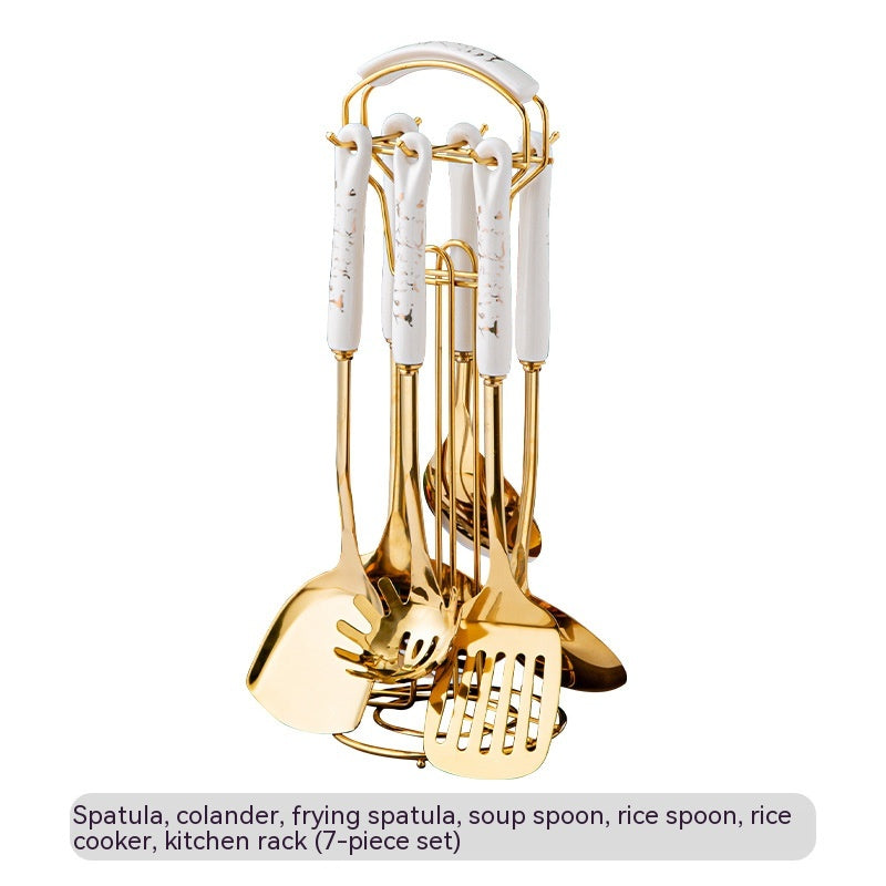 Light Luxury Kitchenware Cooking Seven-piece Ceramic Handle Stainless Steel Kitchen S - Foto 9