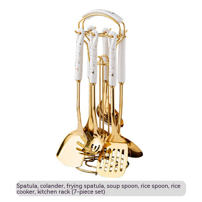 Light Luxury Kitchenware Cooking Seven-piece Ceramic Handle Stainless Steel Kitchen S - Foto 9