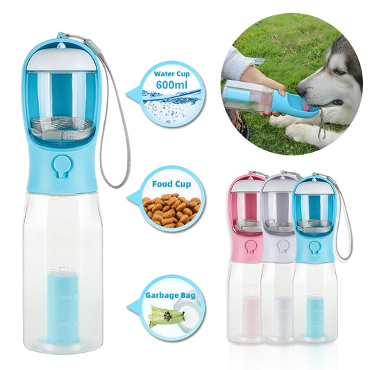 Portable Cat Dog Water Bottle Food Feeder Drinker Poop Dispenser 3 In 1 Leak-proof Mu - Foto 1