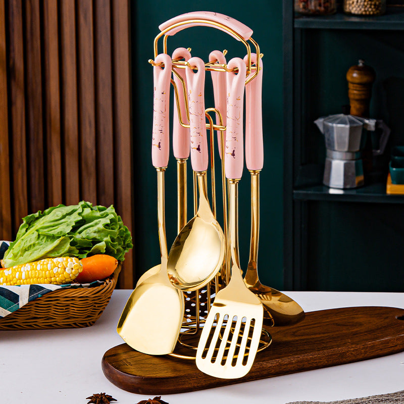 Light Luxury Kitchenware Cooking Seven-piece Ceramic Handle Stainless Steel Kitchen S - Foto 3
