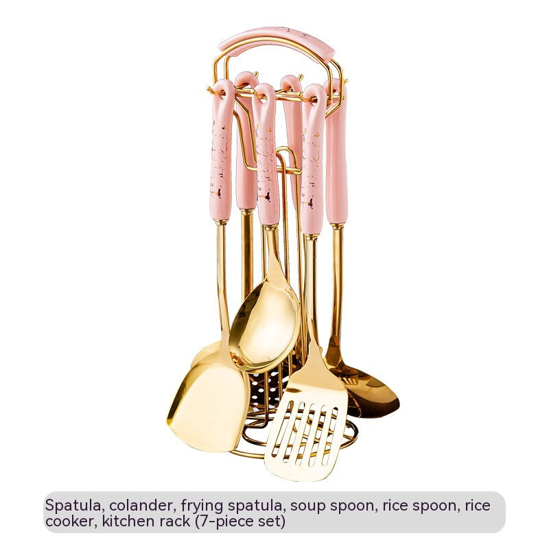 Light Luxury Kitchenware Cooking Seven-piece Ceramic Handle Stainless Steel Kitchen S - Foto 8