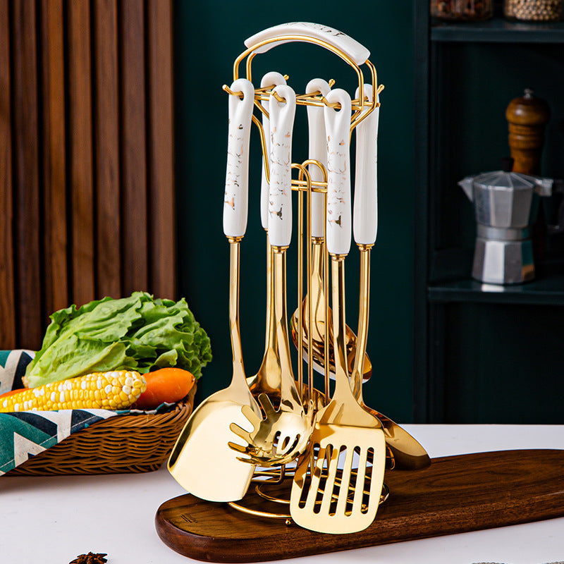 Light Luxury Kitchenware Cooking Seven-piece Ceramic Handle Stainless Steel Kitchen S - Foto 2