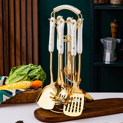 Light Luxury Kitchenware Cooking Seven-piece Ceramic Handle Stainless Steel Kitchen S - Foto 2