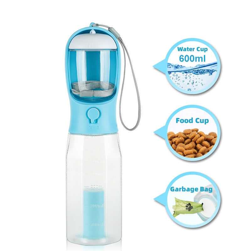 Portable Cat Dog Water Bottle Food Feeder Drinker Poop Dispenser 3 In 1 Leak-proof Mu - Foto 2